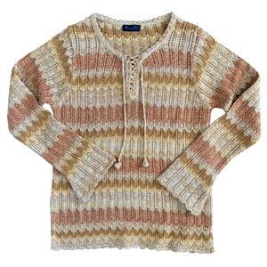 Vintage Pampolina Knit Sweater 70s Inspired Flare Sleeves Scalloped Earth Tones